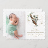 水の色かわいいコアラ緑の金ゴールド赤ちゃんシャワー サンキューカード (正面/裏面)