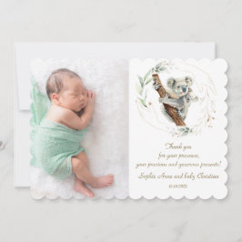 水の色かわいいコアラ緑の金ゴールド赤ちゃんシャワー サンキューカード