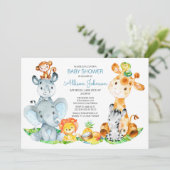 水の色かわいいサファリジャングルボーイ赤ちゃんシャワー 招待状 (スタンド正面)