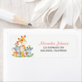 水の色かわいいサファリジャングル動物の少年 ラベル (インサイチュ)