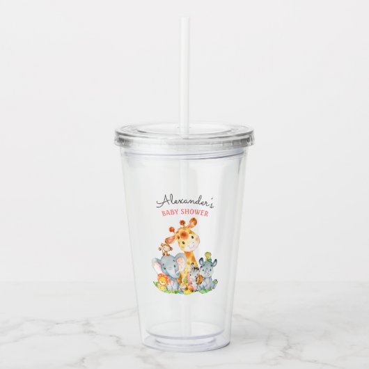 水の色かわいいサファリジャングル動物ベビーシャワー アクリルタンブラー (正面)