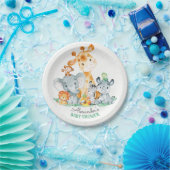 水の色かわいいサファリジャングル動物ベビーシャワー ペーパープレート (パーティー)