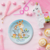 水の色かわいいサファリジャングル動物ベビーシャワー ペーパープレート (パーティー)