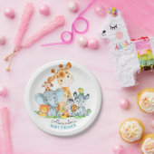 水の色かわいいサファリジャングル動物ベビーシャワー ペーパープレート (パーティー)