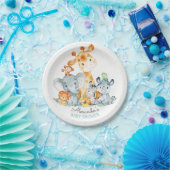 水の色かわいいサファリジャングル動物ベビーシャワー ペーパープレート (パーティー)