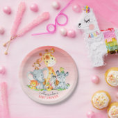水の色かわいいサファリジャングル動物ベビーシャワー ペーパープレート (パーティー)