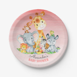 水の色かわいいサファリジャングル動物ベビーシャワー ペーパープレート