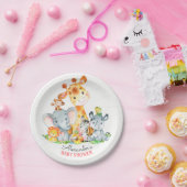 水の色かわいいサファリジャングル動物ベビーシャワー ペーパープレート (パーティー)