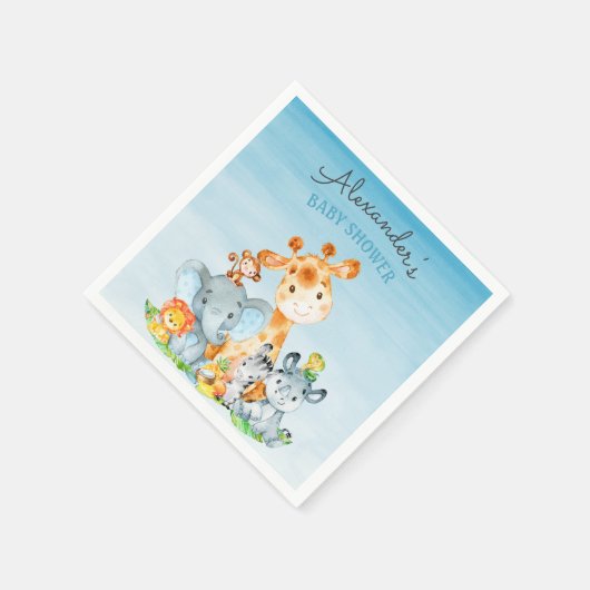 水の色かわいいサファリジャングル赤ちゃんシャワー スタンダードカクテルナプキン (角)