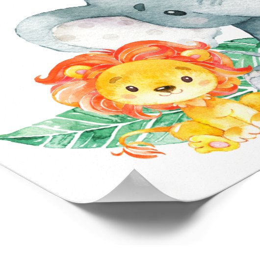 水の色かわいいサファリジャングル赤ちゃんシャワー ポスター (角)