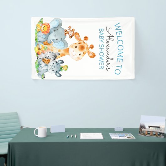 水の色かわいいサファリジャングル赤ちゃんシャワー 横断幕 (トレードショー)