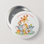 水の色かわいいサファリジャングル赤ちゃんシャワー 缶バッジ (正面&裏面)