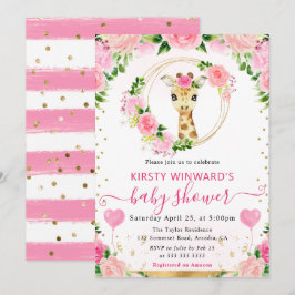 水の色かわいいジャングルキリン赤ちゃんシャワー 招待状