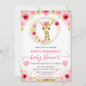 水の色かわいいジャングルキリン赤ちゃんシャワー 招待状 (正面)