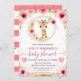 水の色かわいいジャングルキリン赤ちゃんシャワー 招待状