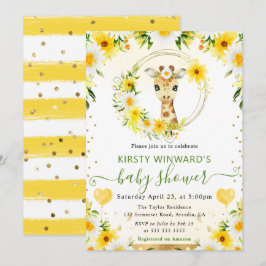 水の色かわいいジャングルキリン赤ちゃんシャワー 招待状