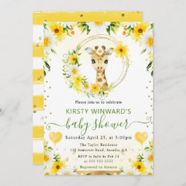 水の色かわいいジャングルキリン赤ちゃんシャワー 招待状