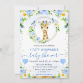 水の色かわいいジャングルキリン赤ちゃんシャワー 招待状 (正面)