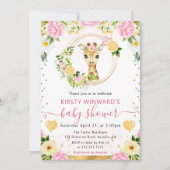 水の色かわいいジャングルキリン赤ちゃんシャワー 招待状 (正面)