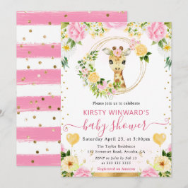 水の色かわいいジャングルキリン赤ちゃんシャワー 招待状