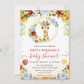 水の色かわいいジャングルキリン赤ちゃんシャワー 招待状 (正面)