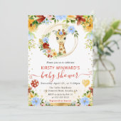 水の色かわいいジャングルキリン赤ちゃんシャワー 招待状 (スタンド正面)