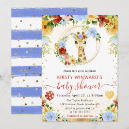 水の色かわいいジャングルキリン赤ちゃんシャワー 招待状