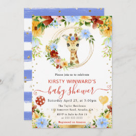 水の色かわいいジャングルキリン赤ちゃんシャワー 招待状