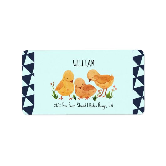 水の色かわいいチキンファミリーベビーシャワーアドレス ラベル (正面)