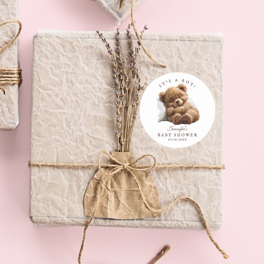 水の色かわいいテディベアその少年 ラウンドシール