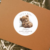 水の色かわいいテディベアその少年 ラウンドシール