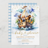 水の色かわいいノアのアークアドベンチャーベビーシャワー 招待状 (正面/裏面)