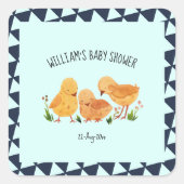 水の色かわいい小さなチキンファミリーベビーシャワー スクエアシール (正面)