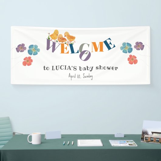 水の色かわいい小さなチキンベビーシャワーへようこそ 横断幕 (トレードショー)