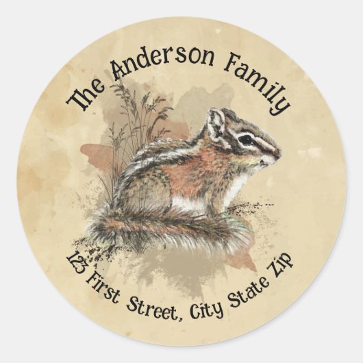 水の色かわいい小さなチムンク動物野生動物 ラウンドシール (正面)