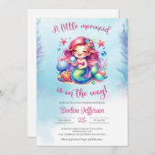 水の色かわいい小さな人魚が途中にある 招待状 (正面/裏面)