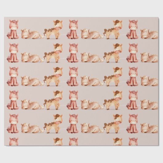 水の色かわいい小さな漫画の馬 ラッピングペーパー (フラット)