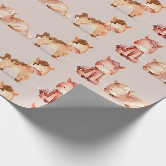 水の色かわいい小さな漫画の馬 ラッピングペーパー (角)