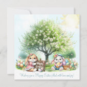水の色かわいい復活祭のブンニーと蝶 シーズンカード (正面)