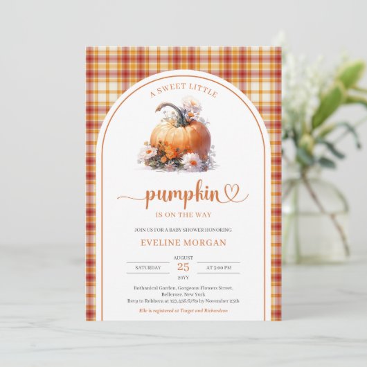 水の色かわいい甘い小さなかぼちゃの秋 招待状 (スタンド正面)