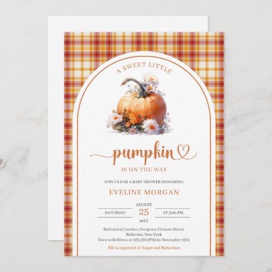 水の色かわいい甘い小さなかぼちゃの秋 招待状 (正面/裏面)