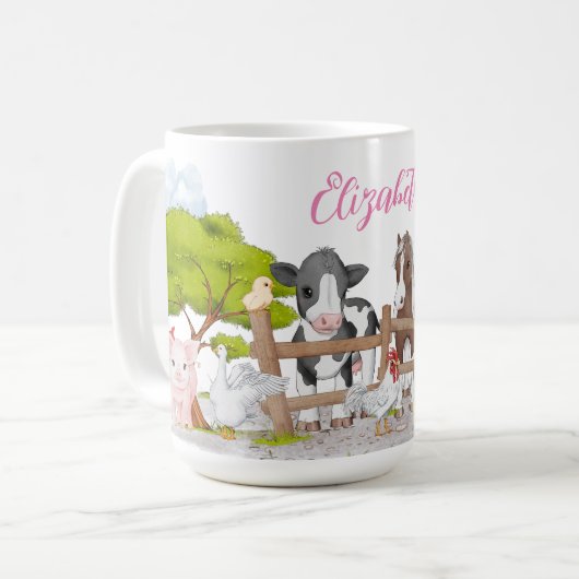 水の色かわいい田舎の家畜コーヒーマグ コーヒーマグカップ (正面左)