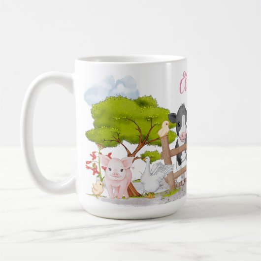 水の色かわいい田舎の家畜コーヒーマグ コーヒーマグカップ (左)