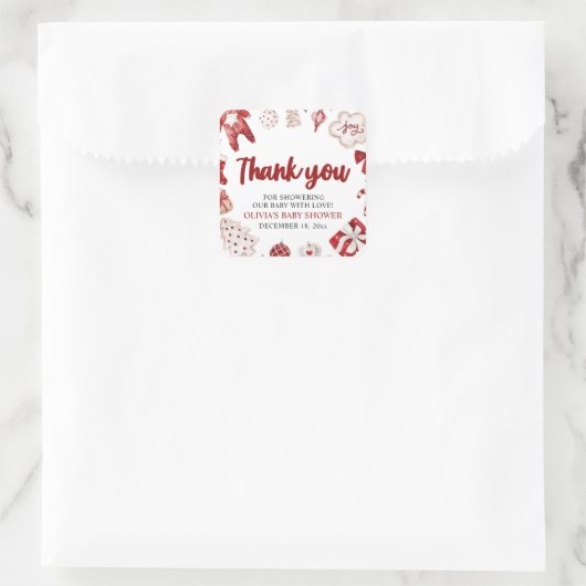 水の色かわいい赤いクリスマス冬の赤ちゃんシャワー スクエアシール (バッグ)