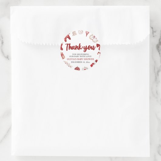 水の色かわいい赤いクリスマス冬の赤ちゃんシャワー ラウンドシール (バッグ)