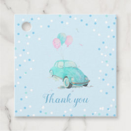 水の色かわいい車の赤ちゃんシャワーボーイメッセージカード フェイバータグ