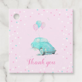 水の色かわいい車の赤ちゃんシャワー女の子のメッセージカード フェイバータグ