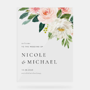 水の色かわいらしの庭の花結婚の歓迎 アクリルサイン