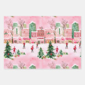 水の色かわいらしクリスマススケートで滑る都市のシーン ラッピングペーパーシート (正面3)