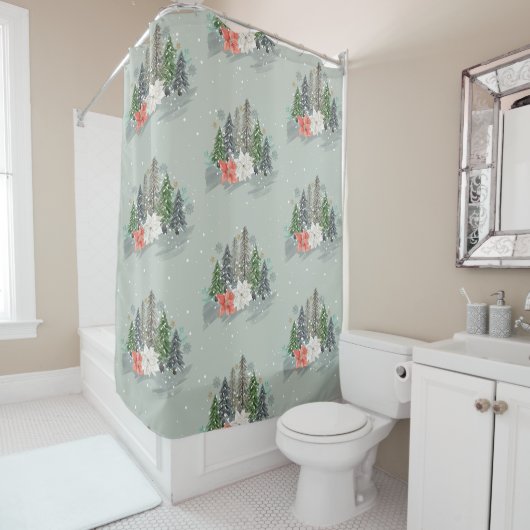 水の色かわいらしクリスマスツリーズスノーフレーク シャワーカーテン (インサイチュ)